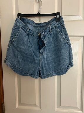 American Eagle Outfitters Washed Light Blue High-Rise Denim Shorts